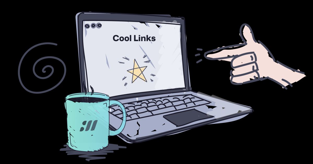 Illustration of Cool Links in a laptop screen, with a hand pointing at them in a cool way.