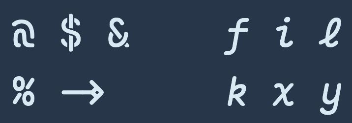 Screenshot showing the highly stylized and cute characters for characters like @, $, & and letters like l or k.