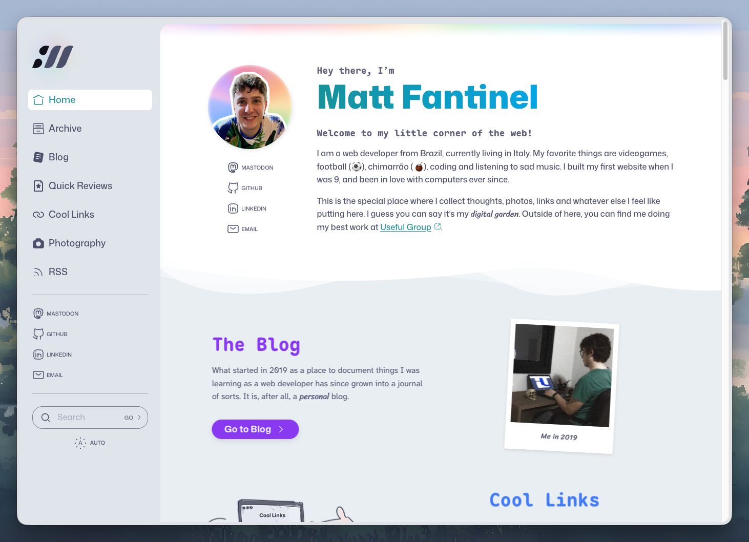 Screenshot of the home page of this website