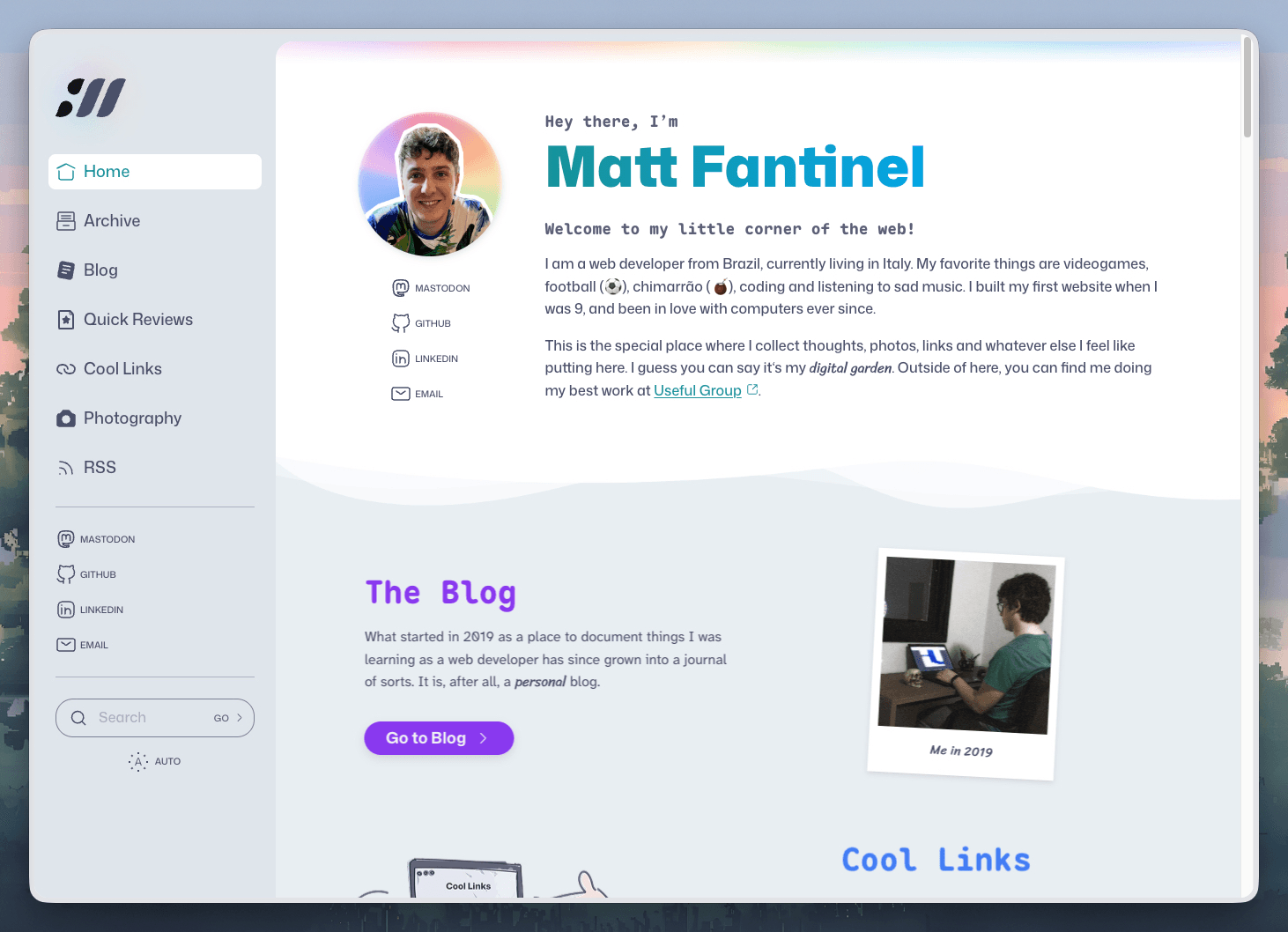 Screenshot of the home page of this website