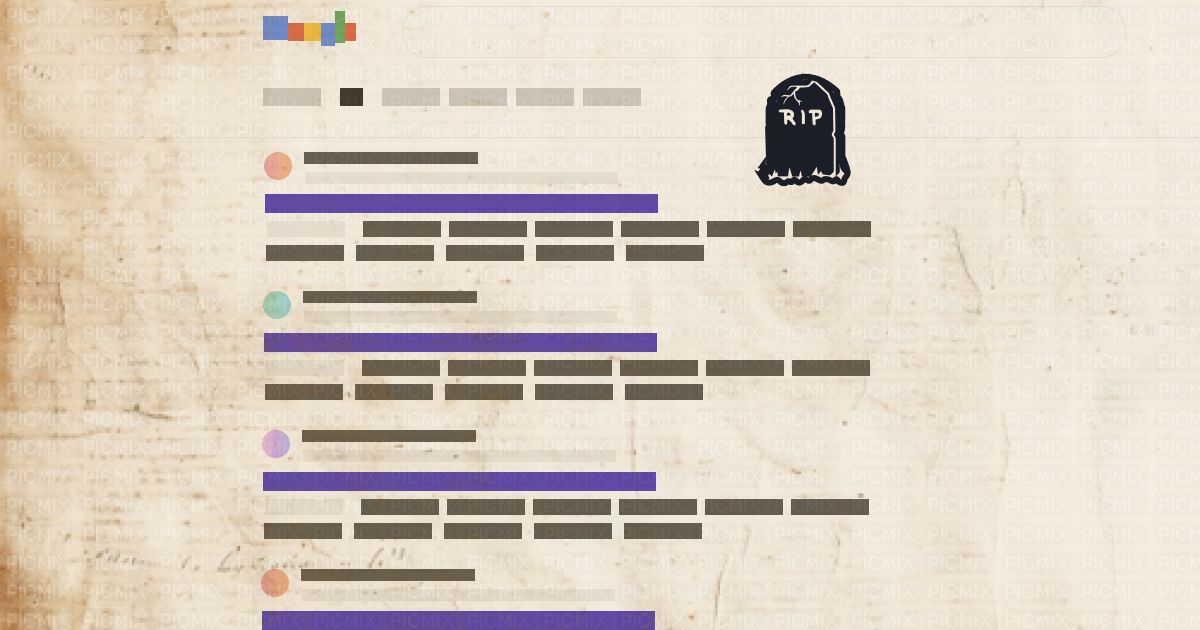The overall layout of Google's "ten blue links" layout with a vintage filter applied over it